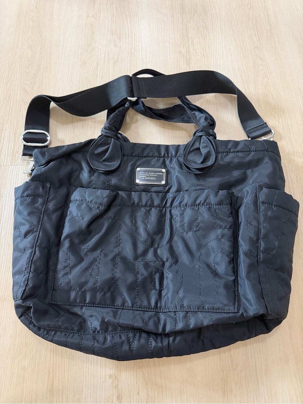 NEW Vintage Marc by Marc Jacobs Black Quilted Nylon Tote with Adjustable Strap